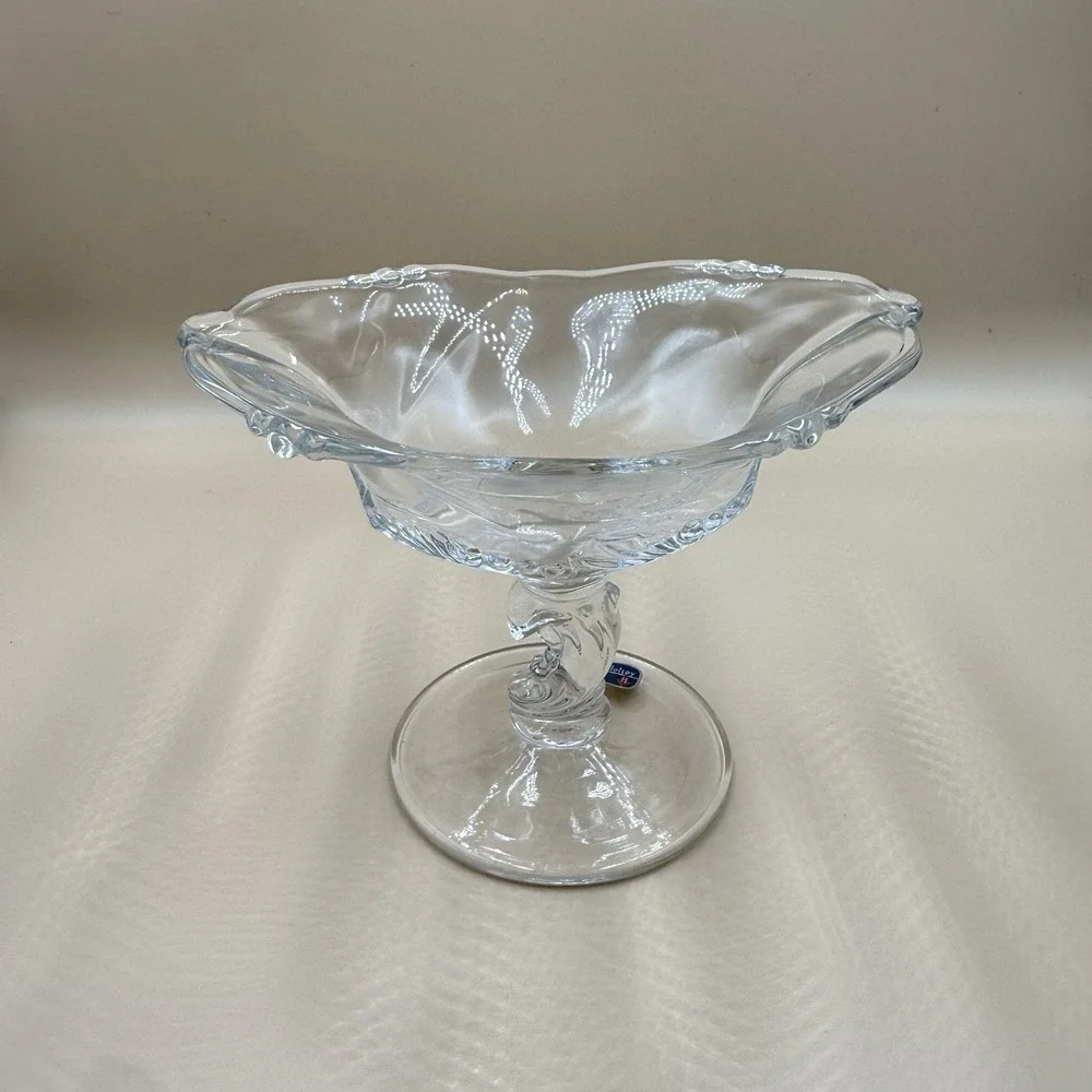 A. H. Heisey Puritan Colonial Clear Glass Pedestal Compote Dish 1950s Crystal